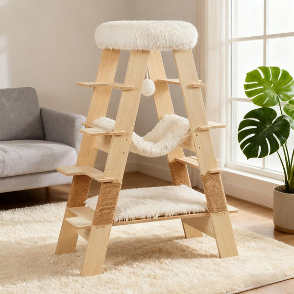 Wooden Cat Tree with Pyramid-shaped Design